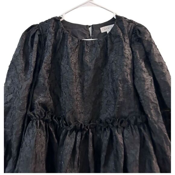 Mable Black Puff Sleeve Whimsical Goth Peplum Tunic Top Size S Withcy Wednesday - Picture 4 of 14